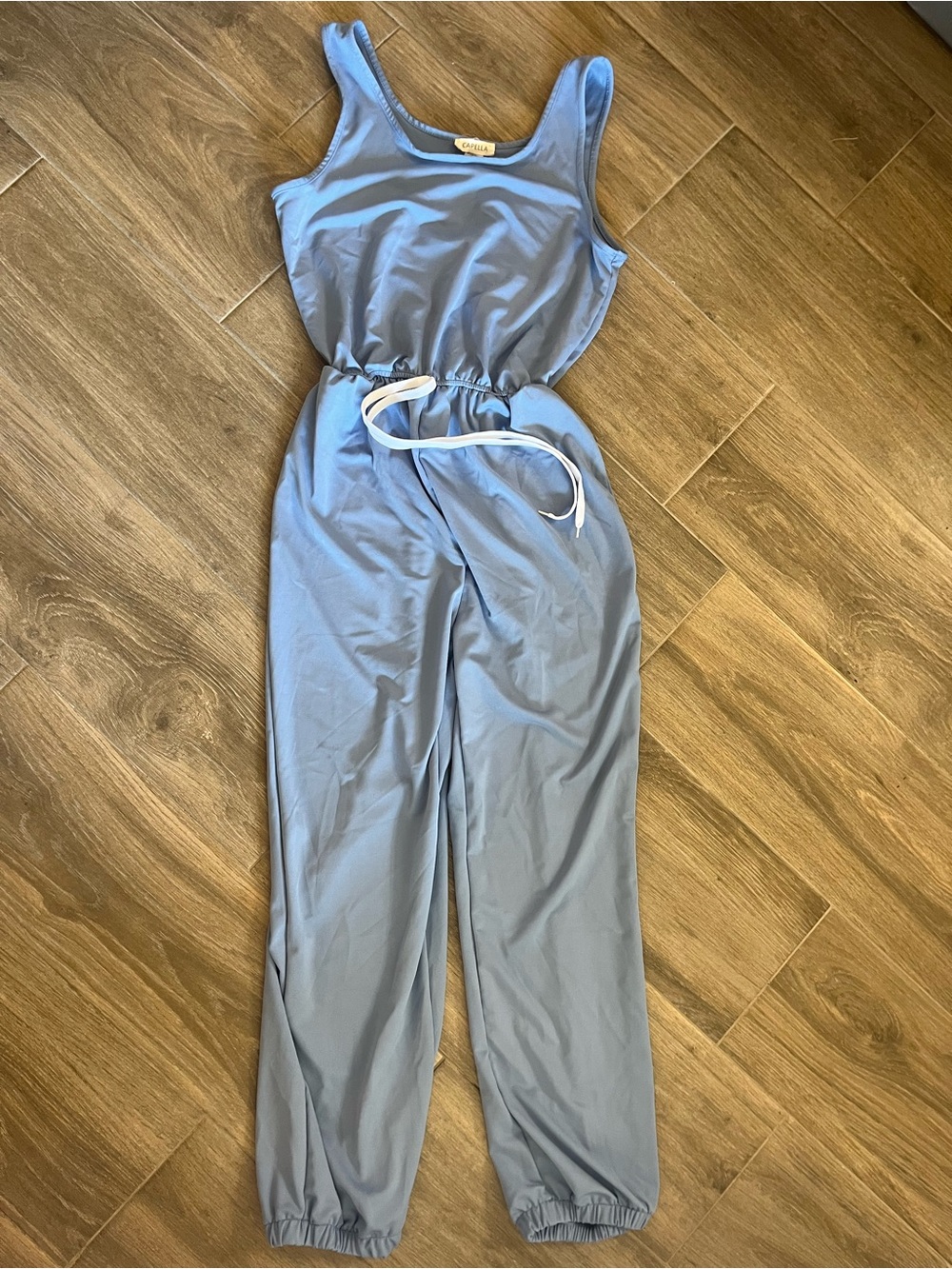 Capella Sleeveless Light Blue Drawstring Jumpsuit